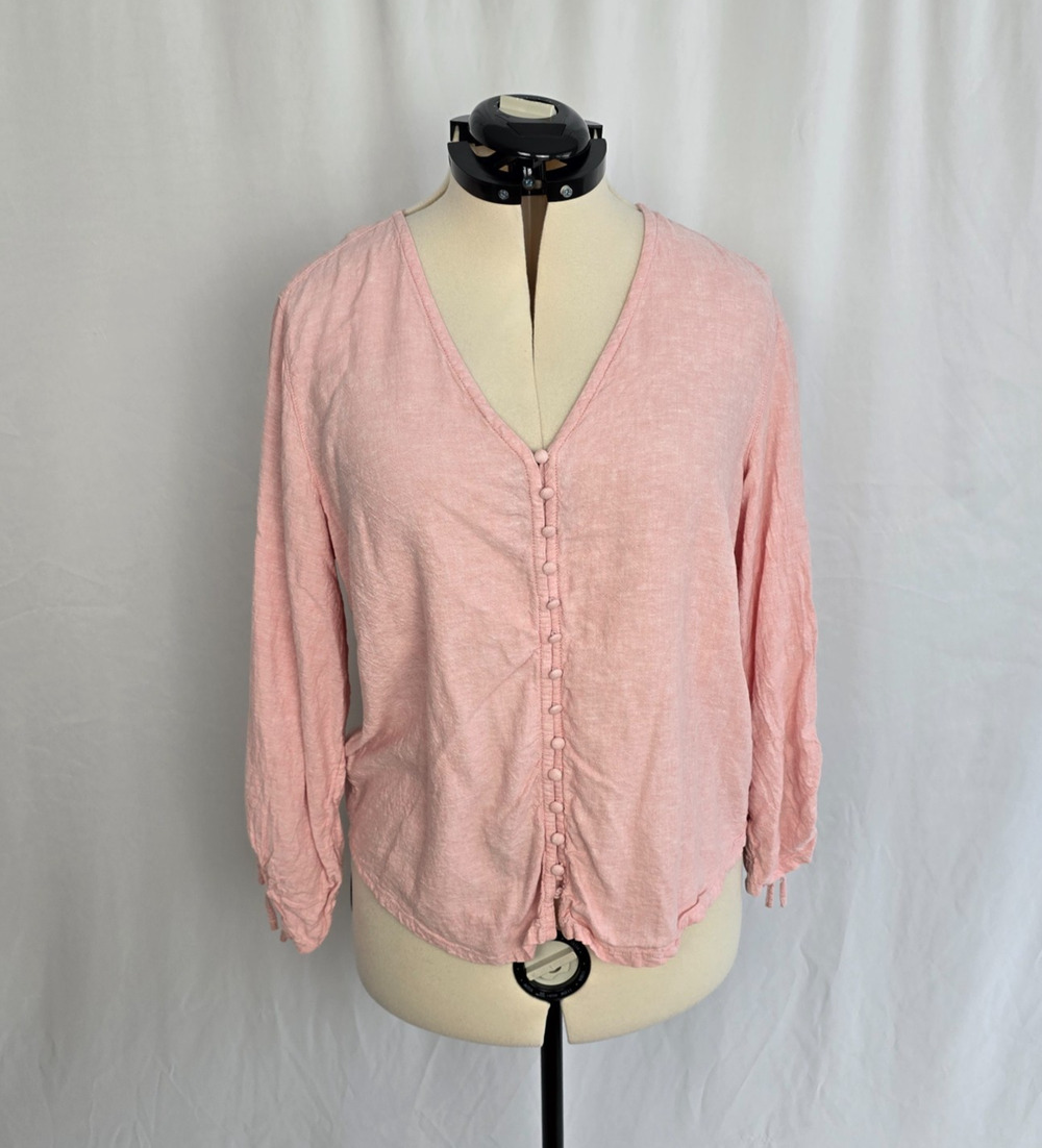 Cynthia Rowley Button Down Blouse Women's L Pink Peach Linen Blend